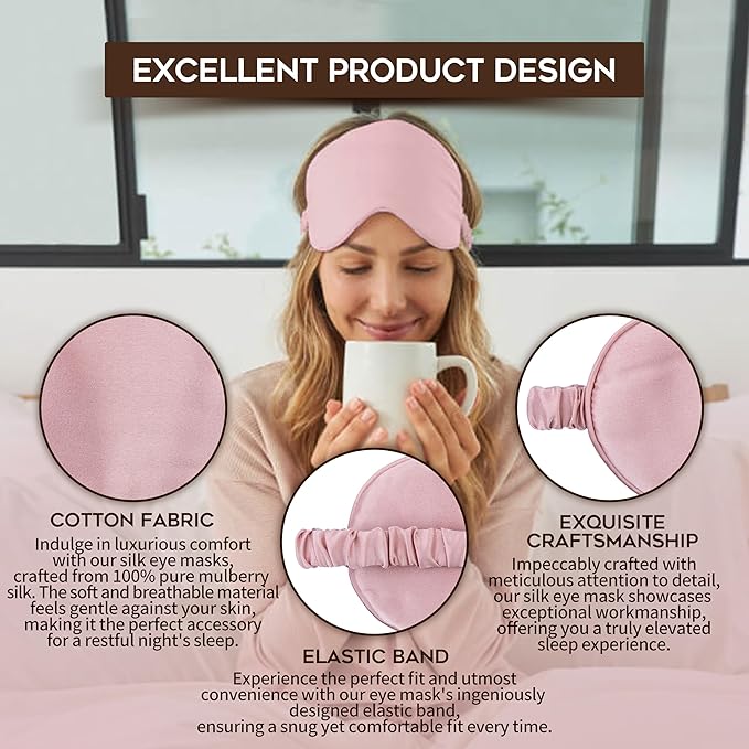 in Flight Mind Mulberry Silk Sleep Mask, Eye Mask for Sleeping with Elastic Headband, Super Soft Sleeping Mask,Comfortable Silk Eye Sleep Mask, Sleep Eye Mask for Night Sleeping, Travel, Nap(Pink)-BrightBean Baby