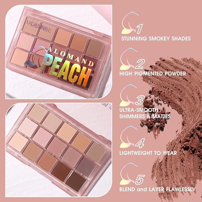 UCANBE Neutral Matte Eyeshadow Palette, 15 Colors Nude Taupe Rose Brown Eye Makeup Pallet, Natural Warm Tone High Pigmented Blendable & Buildable Sombras De Ojos Gift Kit-BrightBean Baby