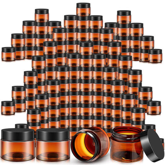 200 Pcs 2 oz Amber Plastic Cosmetic Container Jars with Lid Round Plastic Clear Jars Small Travel Containers for Storage Makeup Creams Lotion Ointments-BrightBean Baby