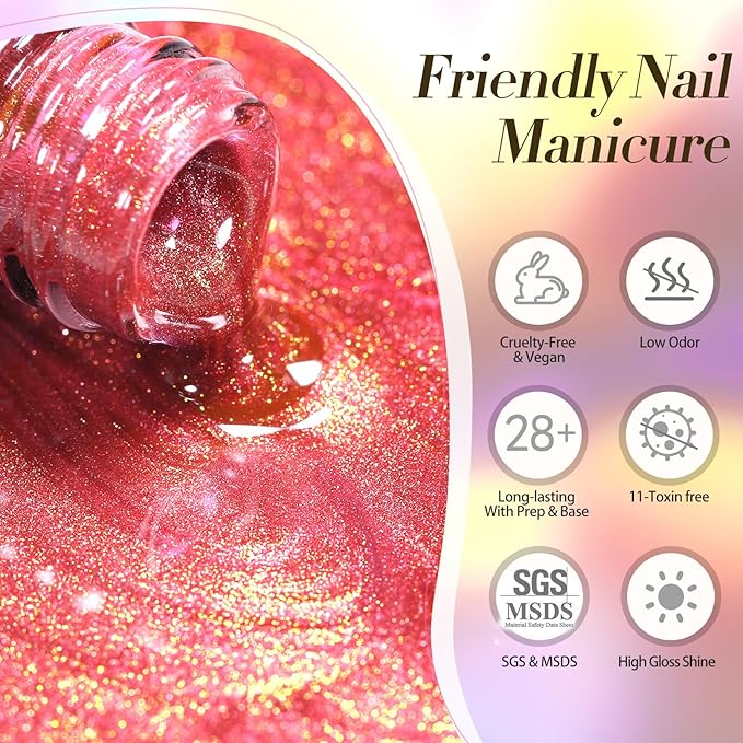 Born Pretty Cat Magnetic Eye Gel Nail Polish Spring Summer Neon Shimmer Glitter Holographic Aurora Rainbow Cat Magnetic Gel Polish Nail Art Manicure DIY at Home 6PCS-BrightBean Baby
