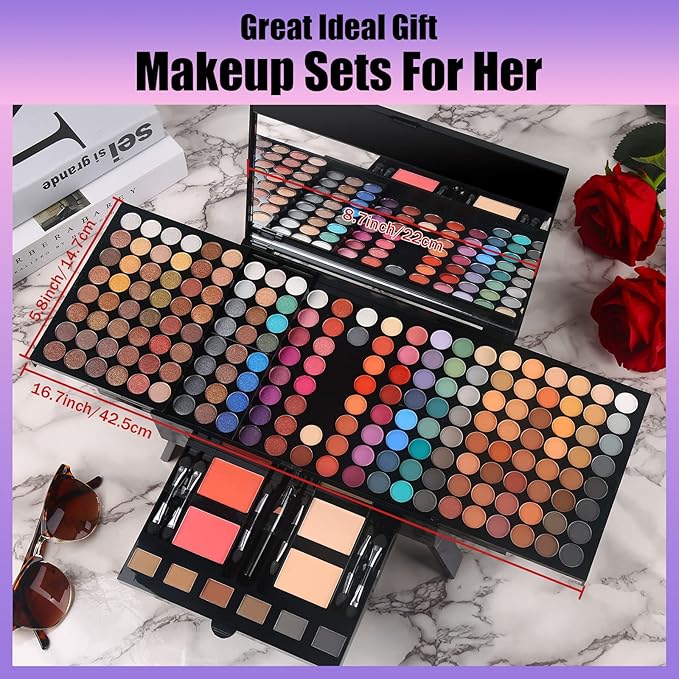 Women Makeup Sets Full Kits - 190 Colors Cosmetic Make Up Gifts Combination with Eyeshadow Facial Blusher Eyebrow Powder Face Concealer Powder Eyeliner Pencil with Full Size Mirror Makeup Palette Kit-BrightBean Baby
