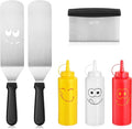 New Star Foodservice 7006865 Stainless Steel BBQ/Griddle Utensils & Accessories Tool Set, 6-Piece Set Includes Spatulas, Dough Scraper with Measurements, & Squeeze Bottle Set