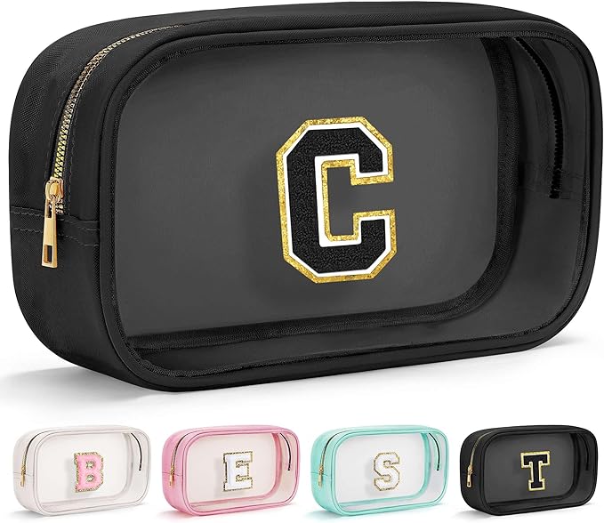 YOOLIFE Travel Clear Makeup Bag Toiletry Bag, Make up Bag Waterproof Toiletry Bags for Women Cosmetic Bag Birthday Gifts for Women Personalized Mother Girlfriend Wife Bridesmaid Gifts Black Letter C-BrightBean Baby
