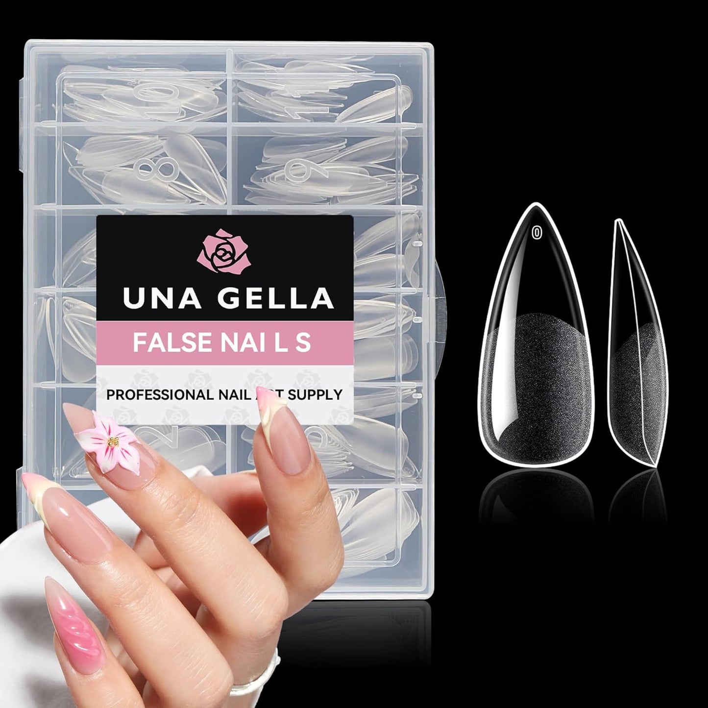 UNA GELLA Medium Stiletto Gel Nail Tips Halloween Full Cover 216Pcs Almond Shape Nails Tips Stiletto Pre etched Soft Gel Nails Tips Clear Fake False Nail Tips For Home Art Salon 12 Sizes-BrightBean Baby