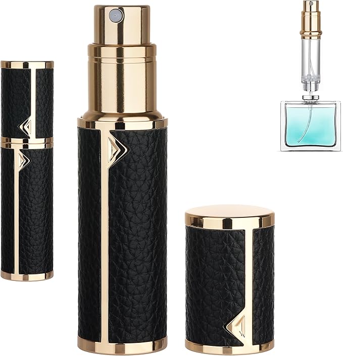 Refillable Travel Perfume Atomizer Bottle - 5ml Luxury Pocket Perfume Dispenser Pump, Travel Perfume Atomiser, Cologne Dispenser, Portable Size Sprayer Bottle for Traveling (Black)-BrightBean Baby