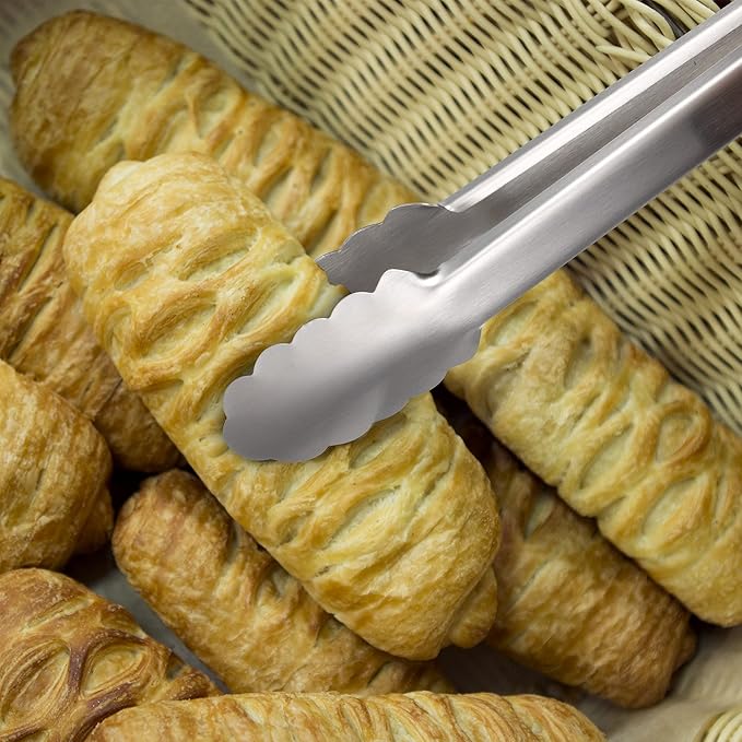 304 Stainless Steel Kitchen Cooking Tongs, 9" and 12" Set of 4 Sturdy Grilling Barbeque Brushed Locking Food Tongs with Ergonomic Grip, Orange