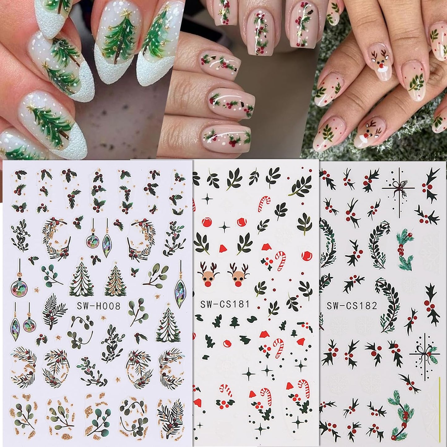 Glitter Christmas Nail Art Stickers 12 Sheets Sparkles Winter Nail Decals 3D Self Adhesive Nail Supplies DIY Santa Claus Gingerbread Man Snowflake Xmas Manicure Decoration DIY Supplies for Women Girl-BrightBean Baby