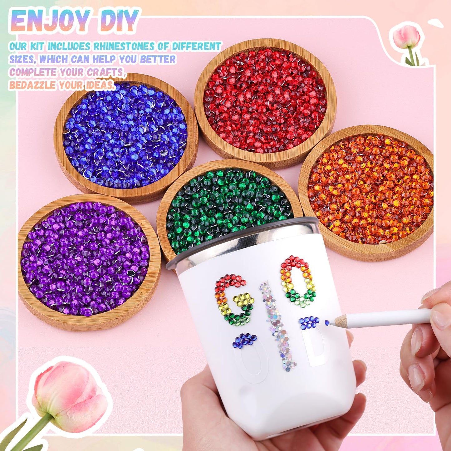 12600Pcs Resin Rhinestones with 3Pcs B7000 Jewelry Glue for Crafting, Multicolors 4mm Non Hotfix Flatback Gems, Bedazzling Crystal for DIY Crafts Clothing Tumblers Mugs Shoes Fabric Decor Nail Art-BrightBean Baby