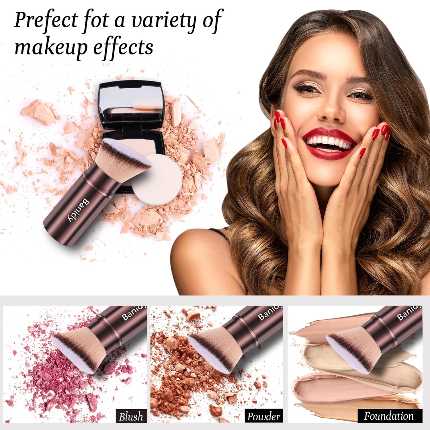 Makeup Brush Kabuki Face Brushes Retractable Travel Blush Kabuki Brush Portable Flawless for Foundation, Powder Blush, Bronzer, Buffing, Liquid, Cream, Cruelty Free with Cover(Brown)-BrightBean Baby