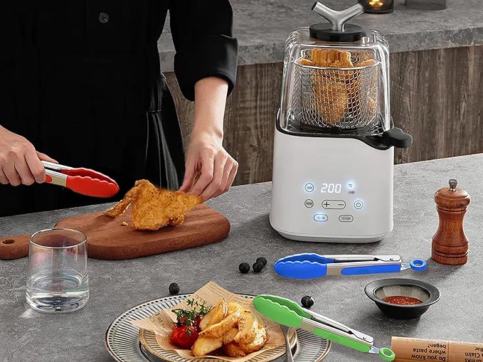 Mini Tongs with Silicone Tips 7 Inches Silicone Cooking Tongs, Set of 3 (Green)