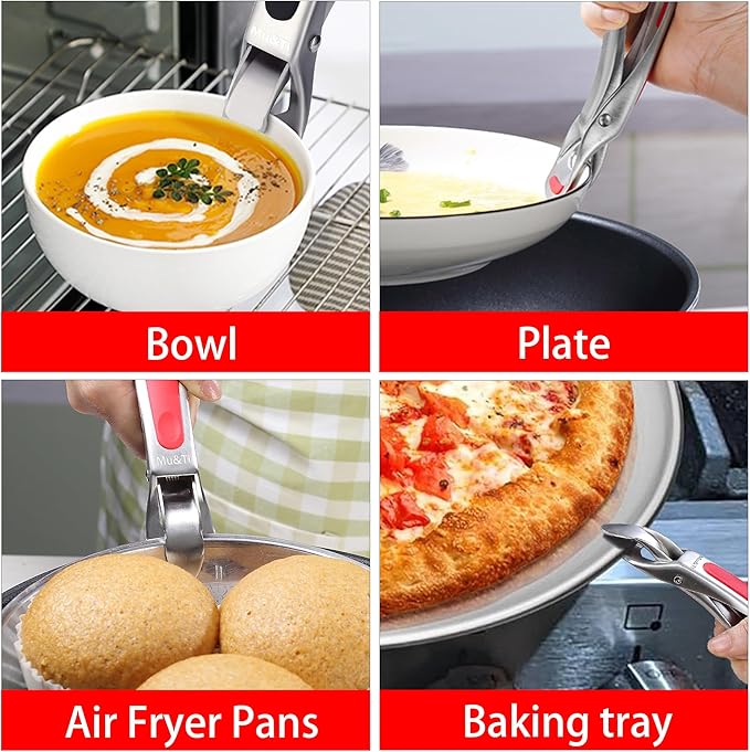 Mu&Ti Hot plate gripper For Instant Pot accessories, For Microwave, Oven,Toaster (Safe for Air Fryer Pans Gripper,Bowls, Egg Custard, Hot Plates) Stainless Steel Heat-Resistant Kitchen Gripper(Black)