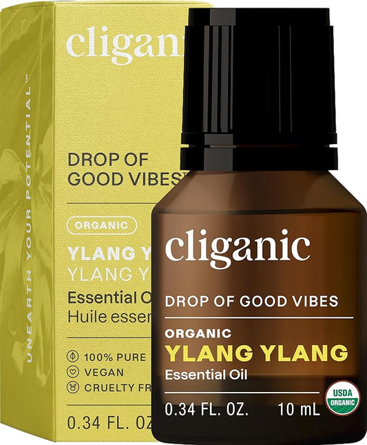 Cliganic Organic Ylang Ylang Essential Oil, 100% Pure Natural for Aromatherapy | Non-GMO Verified (Packaging May Vary)-BrightBean Baby