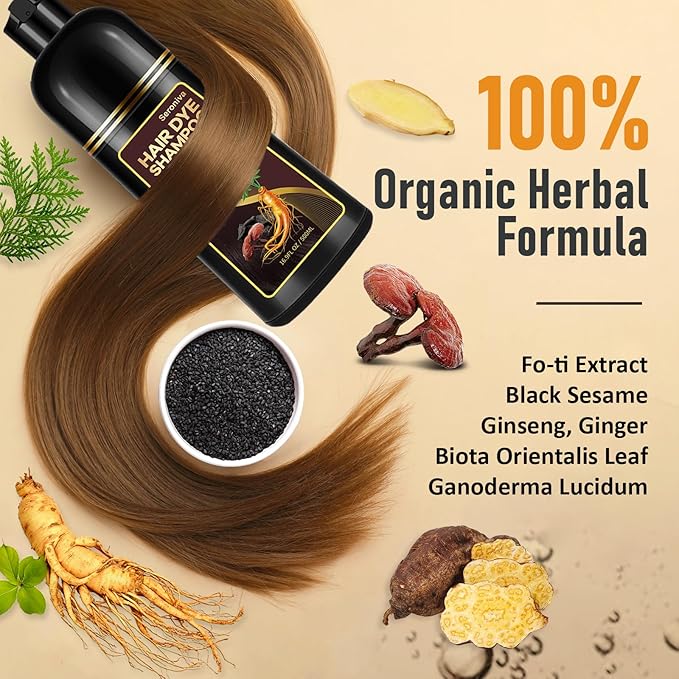 Dark Brown Hair Dye Shampoo for Gray Hair, Natural Color Shampoo Hair Dye for Women & Men, Hair Instant Dye Shampoo Colors Hair in Minutes, Champu Para Canas, 3-in-1 Shampoo for Dyeing Gray, 500 Ml-BrightBean Baby