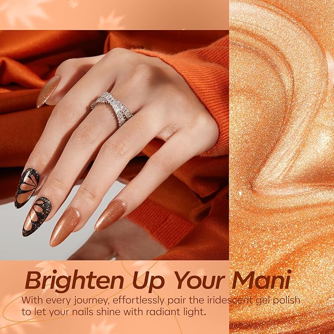 modelones Chameleon Gel Nail Polish Set, 6 Colors Fall Gel Polish Kit Glitter Shimmer Brown Orange Yellow Soak Off LED Nail Lamp Home Gift DIY Salon For Women Girl-BrightBean Baby