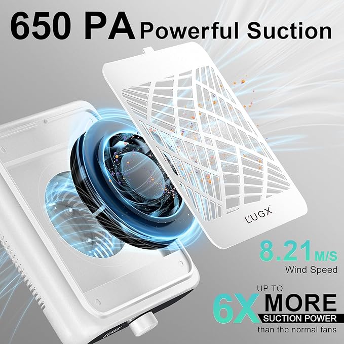 L'UGX Rechargeable Nail Dust Collector with 2 Reusable Filter, Professional Nail Vacuum Dust Collector Nail Tech Fan Extractor Powerful Suction Machine, Perfect for Home Salon Use-BrightBean Baby