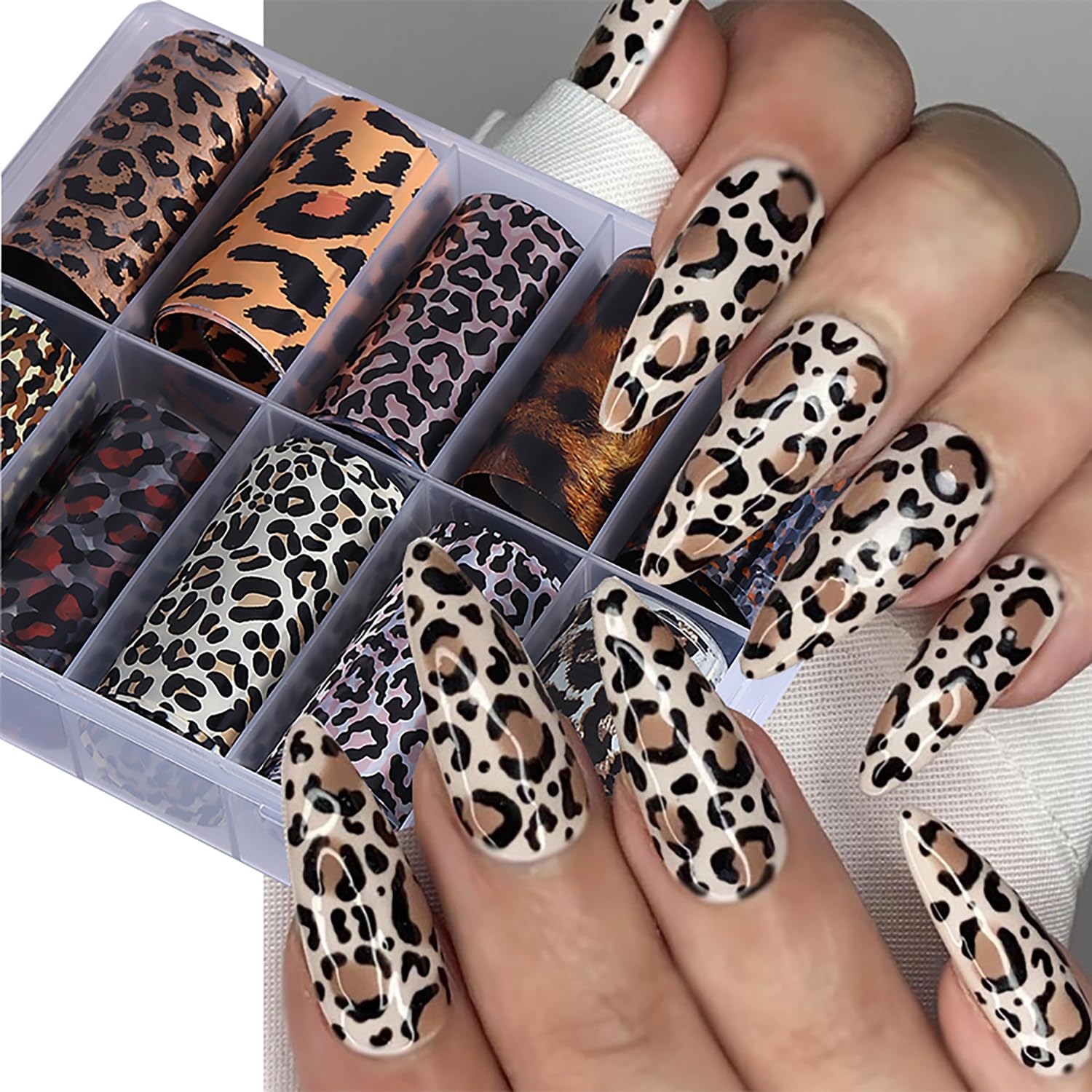 10 Rolls Leopard Print Nail Foil Transfer Stickers Autumn Winter Nails Decoration Self Adhesive Leopard Nail Foils Transfer Nail Art Animal Print Nails Supplies for Women DIY Manicure Accessories-BrightBean Baby