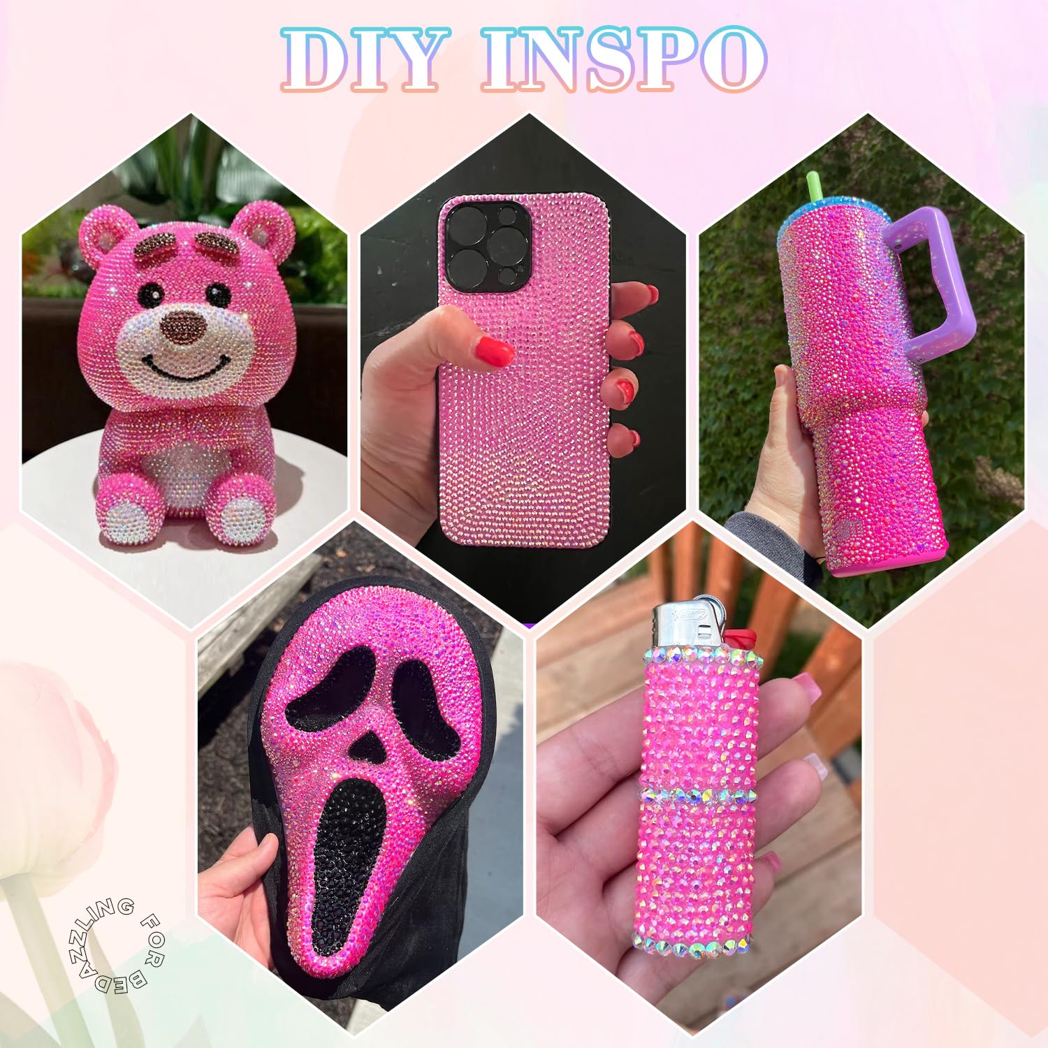 30000Pcs Resin Rhinestones for Bedazzling with 3Pcs B7000 Jewelry Glue, Hot Pink AB Flatback Gems Rhinestones for Crafting, Clothing Tumblers Mugs Shoes Fabric Decor Nail Art-BrightBean Baby