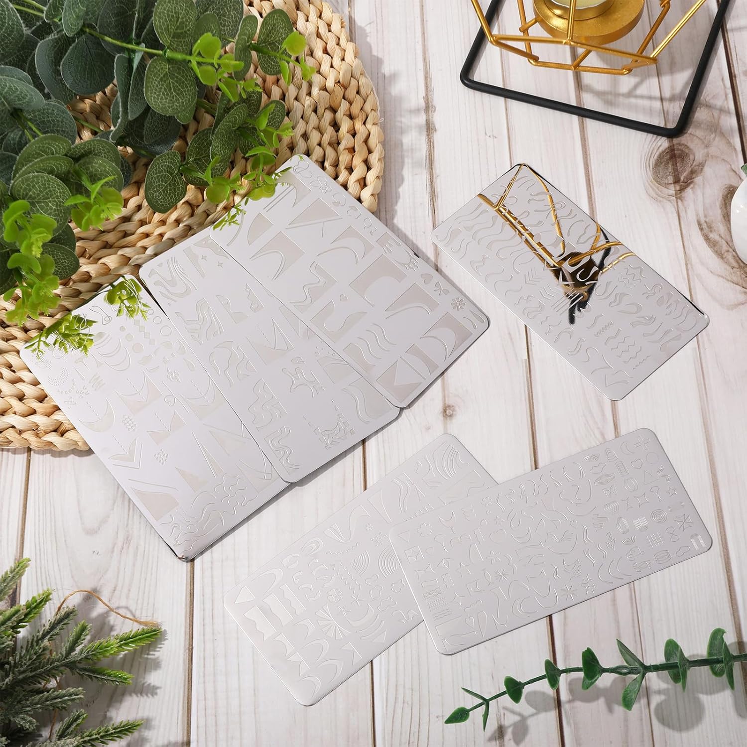 Whaline 6Pcs French Line Nail Plates Stamping Set Minimalism Wave Stripe Stamp Templates Nail Art Plates For DIY Print Manicure Salon Design-BrightBean Baby