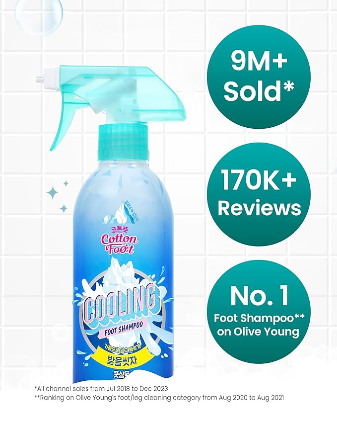 Cotton Foot - Foot Shampoo (Menthol Cooling, 13fl oz) - Refreshing Cleanse Spray, Deodorizing Foot Care Wash. Foaming Wash, Easy to Use-BrightBean Baby