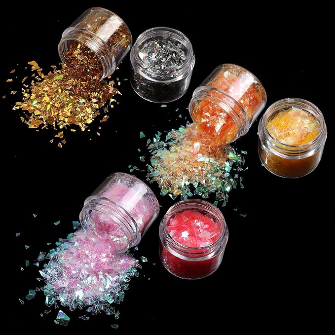 Allstarry 12 Colors Mermaid Nail Chunky Glitter Ultra-Thin Fluorescent Glass Paper Irregular Iridescent Sequin Flakes Glitters Sticker for Nails Art Decoration Hair Eyes Face Body DIY Craft-BrightBean Baby