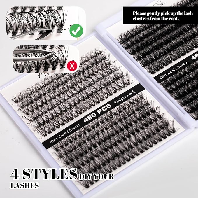 Lash Clusters 480 Clusters 60D 80D Thick Eyelash Extension 30D 40D Individual Eyelashes D Curl 11-20mm False Eyelash Multi-Style DIY Lash Extensions for Beginners(30D-80D-D, 11-20MIX)-BrightBean Baby