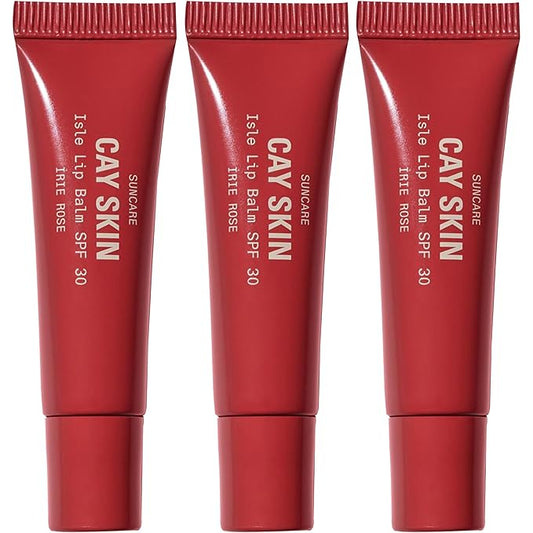Cay Skin Isle Lip Balm SPF 30 – High Shine, Hydrating + Sheer Lip Gloss in Vanilla Brown Sugar Flavor – Formulated with Natural Ingredients for All Skin Tones – 3-Pack, Irie Rose-BrightBean Baby
