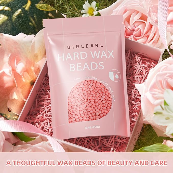 Hard Wax Beads, 1lb Wax Beans for Hair Removal Sensitive Skin with Rose Formula, Perfect for Full Body, Facial, Brazilian Bikini, and Legs at Home Wax Refill for Women Men (pink)-BrightBean Baby