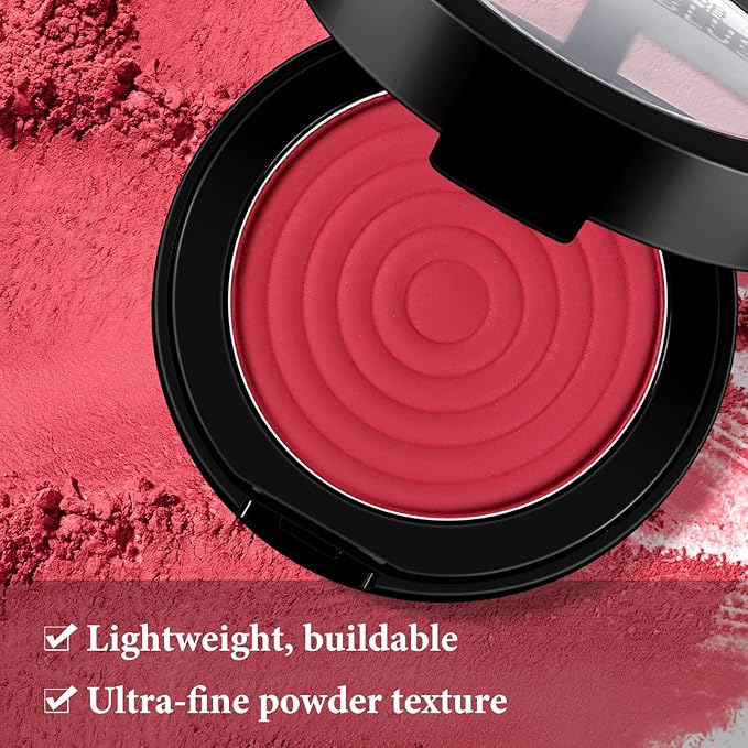 Boobeen Soft Blend Powder Blush for Cheeks, Buildable Color Matte Smooth Blush Palette Compact Blush Powder Makeup, Long-lasting Flush Color, with Mirror and Brush-BrightBean Baby