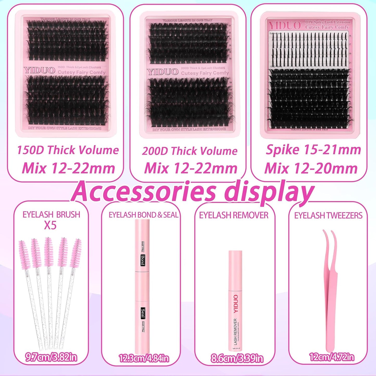 575Pcs Bulk Pack Lashes Clusters Kit with Glue and Removers, D Curl Volume 150D+200D+Spiky Lashes Clusters, 12-21mm Manga Extension Eyelashes DIY Individual False Eyelash Wholesale Pack-BrightBean Baby
