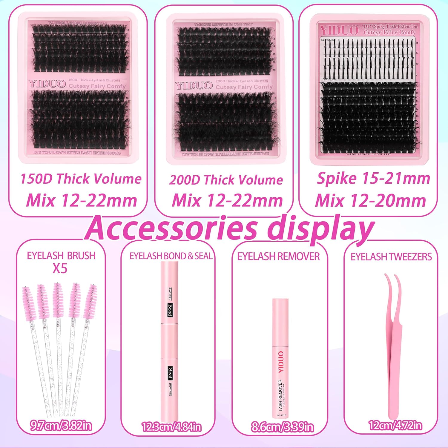 575Pcs Bulk Pack Lashes Clusters Kit with Glue and Removers, D Curl Volume 150D+200D+Spiky Lashes Clusters, 12-21mm Manga Extension Eyelashes DIY Individual False Eyelash Wholesale Pack-BrightBean Baby