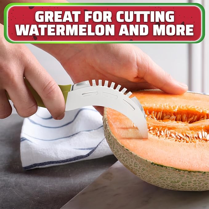 Stainless Steel Watermelon Slicer Tool – 9.05" x 1.5" Watermelon Cutter Tool Cuts 1 In Cubes & Slices – Ergonomic Handle, Mess-Free Fruit Cutting for Cantaloupe, Honeydew, Papaya & Other Summer Snacks