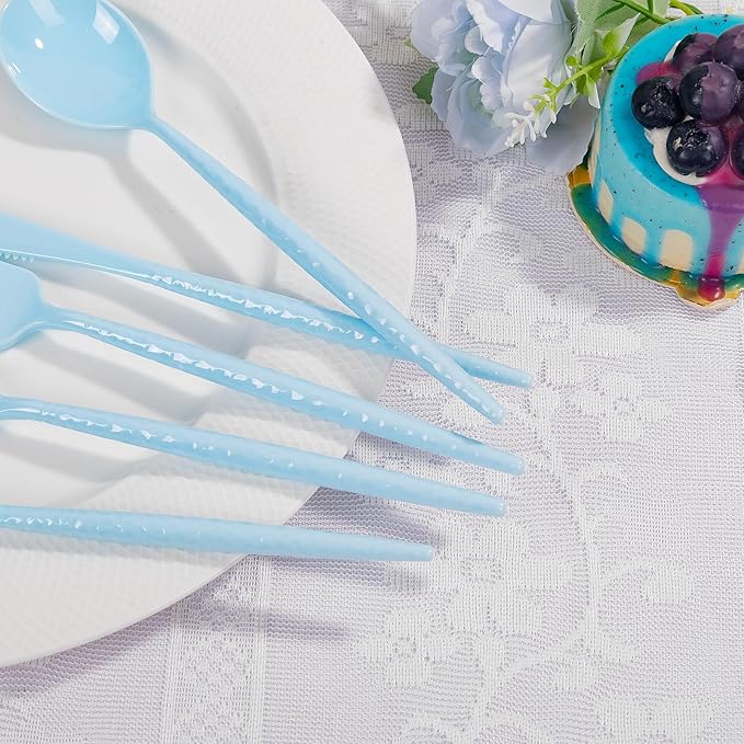 LIYH 150 Pcs Baby Blue Plastic Cutlery Sets - Light Blue Plastic Silverware Heavyduty, Disposable Utensil Sets, 50 of Each Forks, Knives & Spoons Flatware Set for Party Birthday
