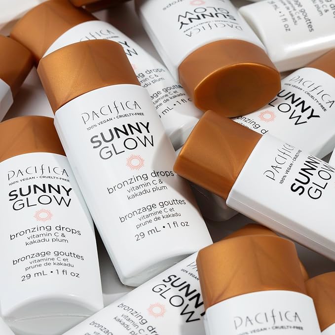 Pacifica Sunny Glow Liquid Face Bronzer Drops - Face Makeup Bronzing For Face & Cheeks for Instant Sun-Kissed Glow - Vitamin C & Glycolic Acid Infused Liquid Bronzer Illuminating Highlighting Clean-BrightBean Baby