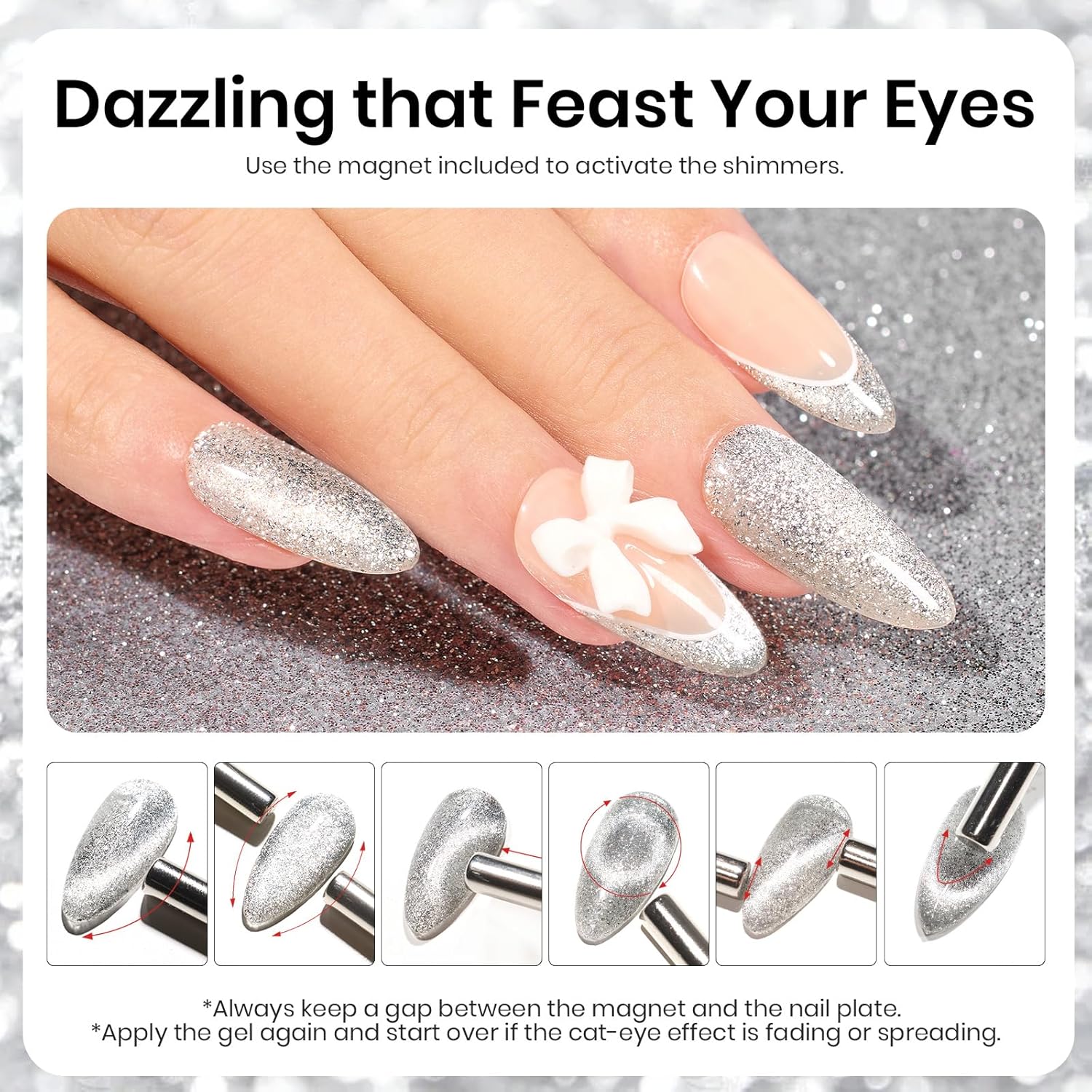 Beetles Sliver Cat Eye Gel Nail Polish - 15ML Glitter Cat Eye Magnetic Holographic Fall Gel Polish Soak Off UV Salon DIY French Nail Art Gift for Women-BrightBean Baby