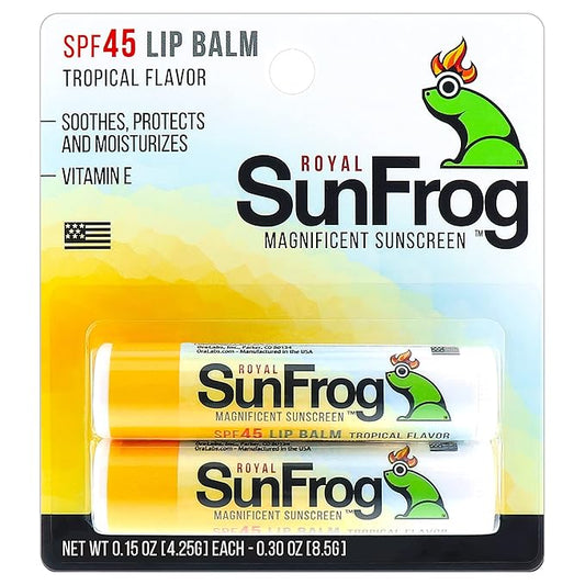 Royal SunFrog | 2-Pack Tropical Lip Balm with SPF 45 Sun Protection | Protects, Soothes, and Moisturizes with Vitamin E and Sunscreen (0.15oz/4.25g Per Stick)-BrightBean Baby