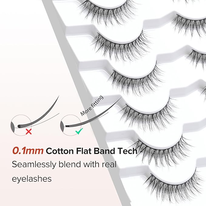 False Eyelashes Natural Look Wispy Lashes 10mm Short Lash C Curl 0.1MM Thin Band Lashes Pack Siligli Fake Eyelash 7 Pair-BrightBean Baby