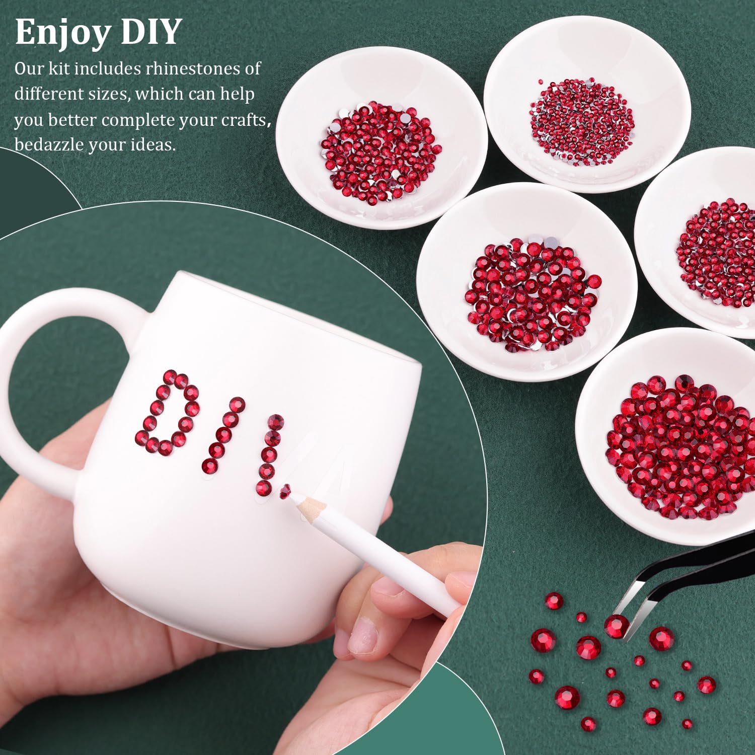 Resin Rhinestones for Crafting with B7000 Jewelry Glue, 2 Boxes Dark Red Flatback Crystals with 3Pcs 10ml Glue for Bedazzling Crafts DIY Nail Art Makeup, Gems for Clothing Shoes-BrightBean Baby