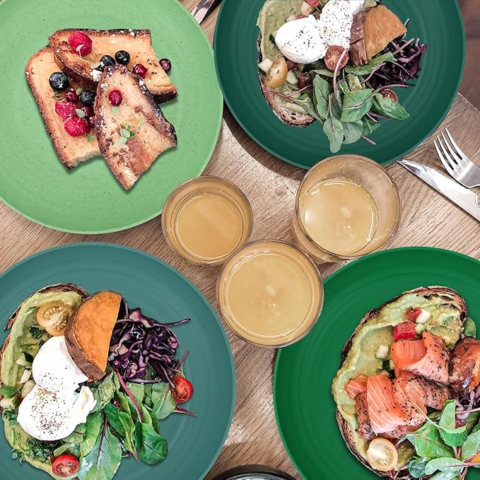 Wheat Straw Plates - 10 Inch Unbreakable Dinner Plates Set of 8 - Modern Dinnerware Dishes Dishwasher & Microwave Safe-Lightweight Plates for kitchen,camping (Forest Series)