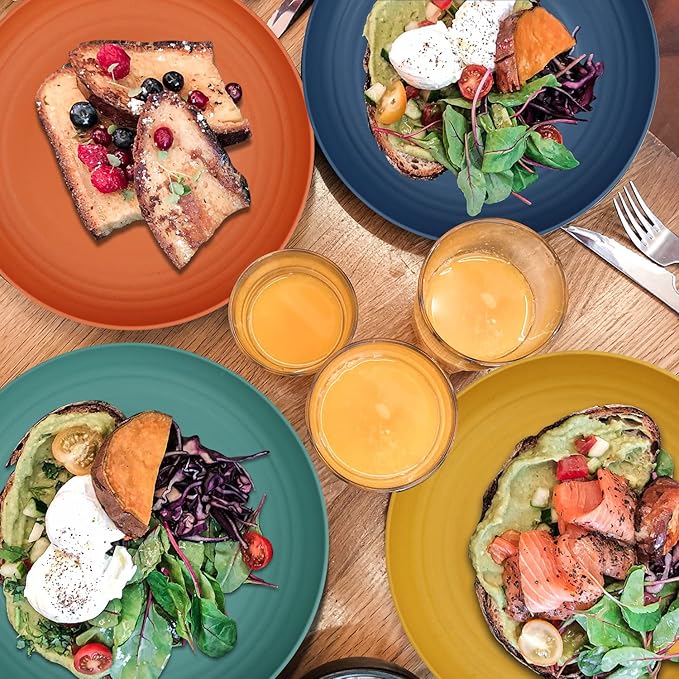 Wrova Wheat Straw Plates - 9 Inch Unbreakable Dinner Plates Set of 8 - Dishwasher & Microwave Safe Plastic Plates Reusable - Lightweight Plates for kitchen,camping (Colorful Series)