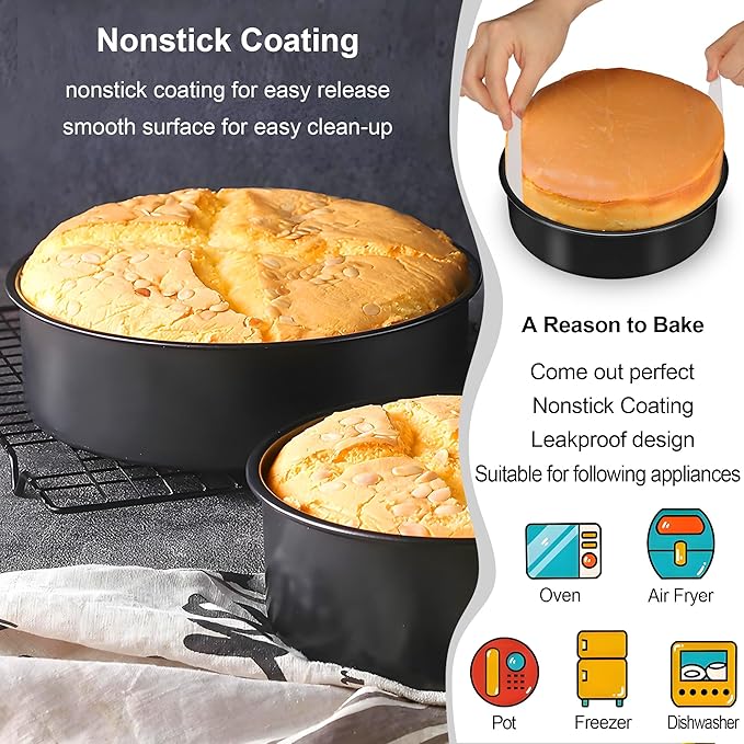 8 Inch Cake Pan Set of 3, Nonstick Baking Pans Set with 100PCS Pre-cut Parchment Paper for Layer Cakes, Durable Round Cake Pans Sets for Baking for Birthday Christmas, Dishwasher Safe