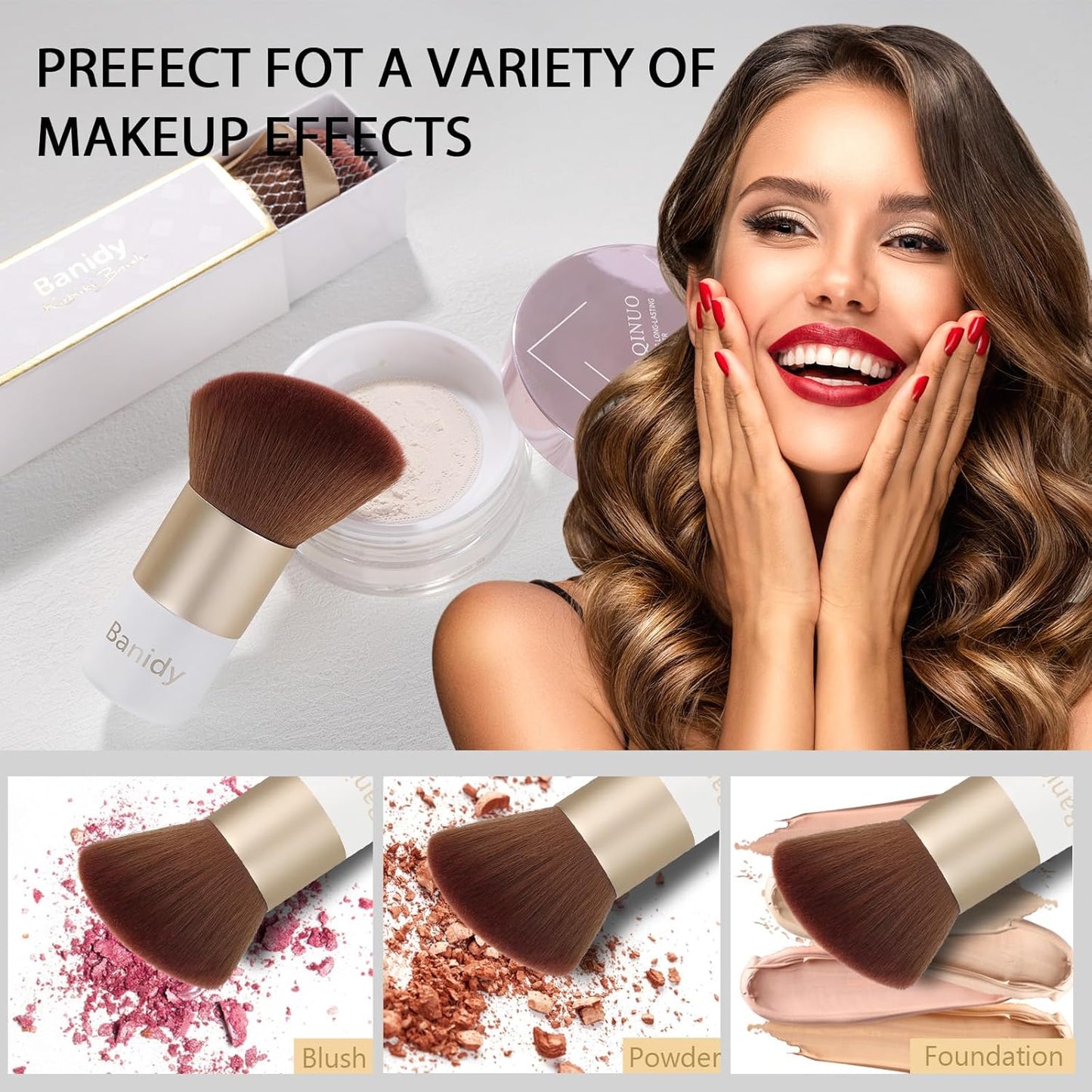 Kabuki Face Makeup Brush, Portable Travel Blush Brush Flawless for Foundation, Powder, Bronzer Buffing, Liquid, Cream, Cruelty Free-BrightBean Baby