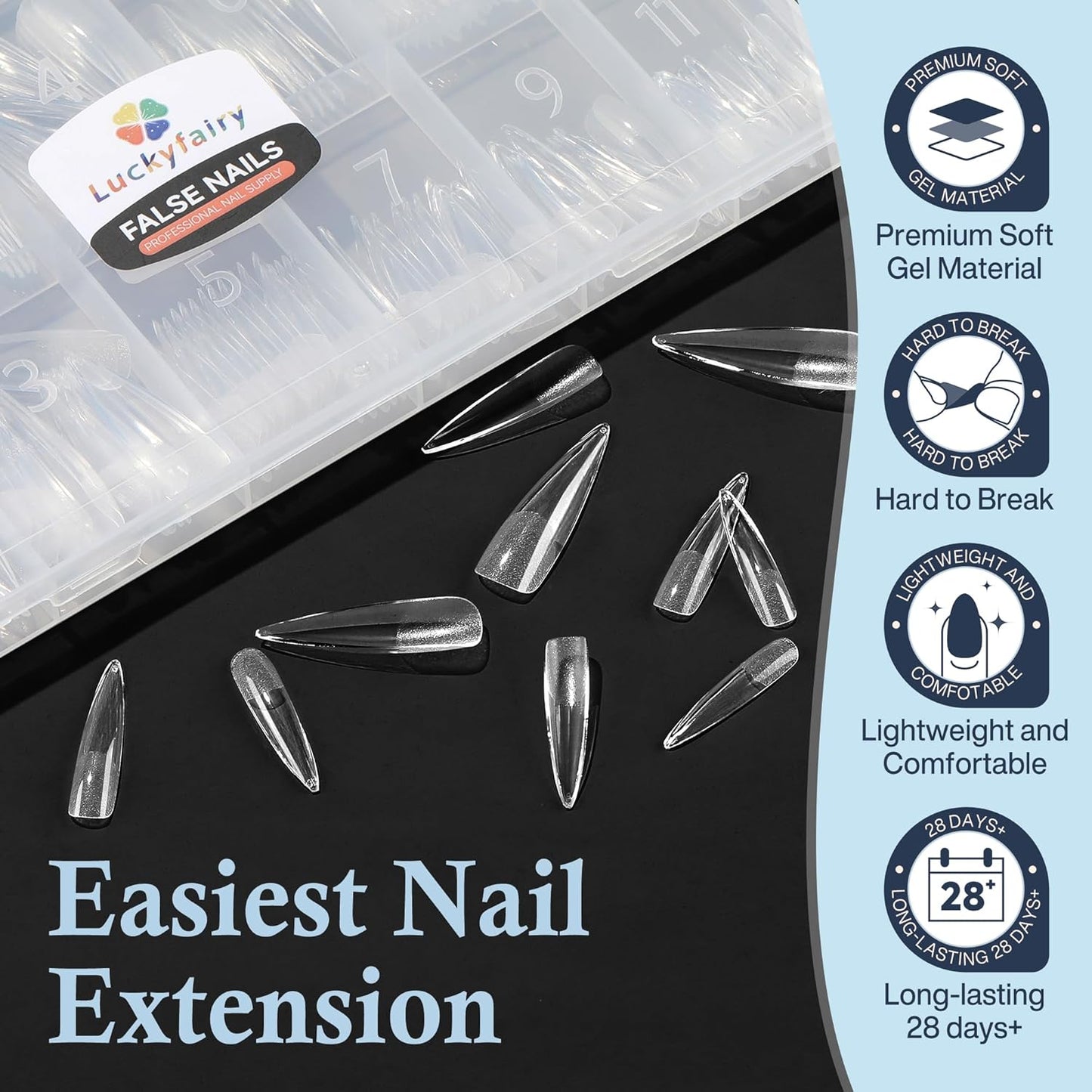 Stiletto Nail Tips Extra Long 240Pcs Pre-shaped Full Cover Fake Nail Tips No Filed Soft Gel Stiletto Acrylic Nails for Soak Off Nail Extension Nail Art DIY 12Sizes-BrightBean Baby