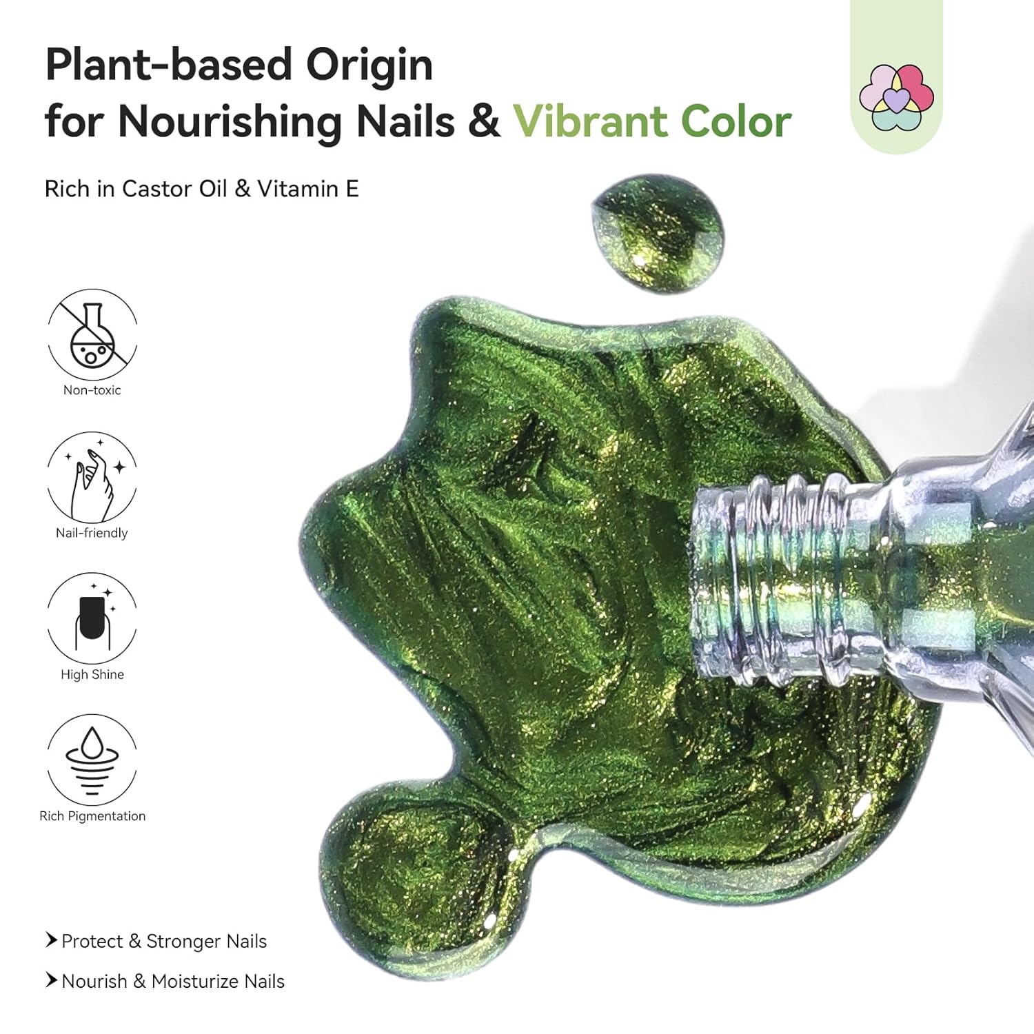 SAVILAND Color Artistry Green Chameleon Nail Polish - 7 Days Shimmer Holographic Glitter Fingernail Polish Air Fast Dry, Green to Gold Color Shift Multichrome Metallic Nail Lacquer Nail Art Salon Home-BrightBean Baby