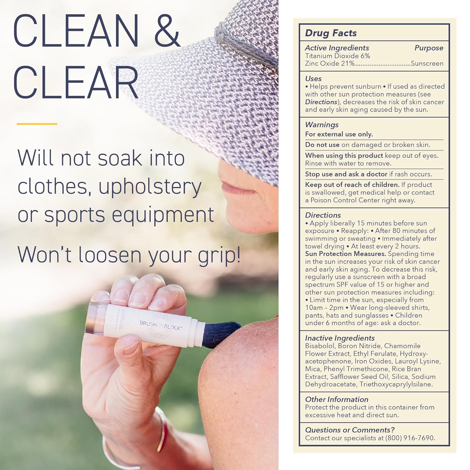 Brush On Block SPF 50 Mineral Powder Sunscreen, Translucent, Broad Spectrum, Water Resistant Face Protection, For All Skin Tones & Types, Reef Friendly, Mfg in USA-BrightBean Baby