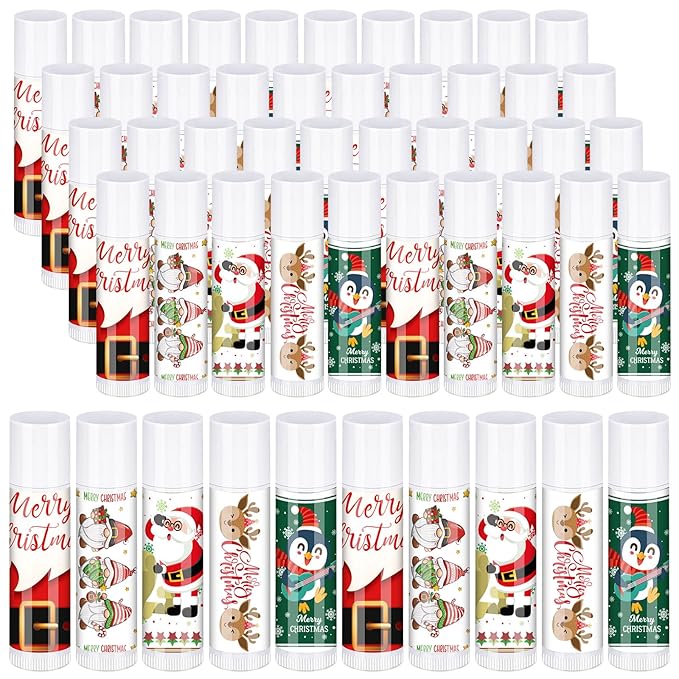 50 Pcs Pink Princess Lip Balm Bulk Pink Girl Lip Care Products Pink Girl Birthday Party Supplies Princess Party Gifts for Kids Women Bachelorette Party Bridal Baby Shower(Classic Christmas Styles)-BrightBean Baby