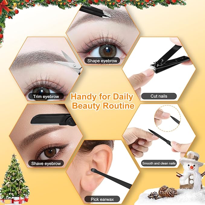 Yougai Tweezers Set,9 Pcs Professional Stainless Steel Nail Clippers and Tweezer Kit for Women and Men, Great Precision Tweezers No Gaps with Leather Travel Case-BrightBean Baby