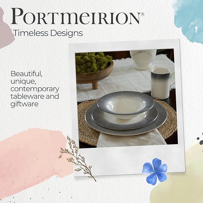 Portmeirion Potter's Mist Oatmeal Bowl (Set of 4) - Ideal for Porridge, Soup, Desserts - Microwave & Dishwasher Safe Earthenware Bowls, Durable Dishware Collection - Made in UK (Grey Mist)