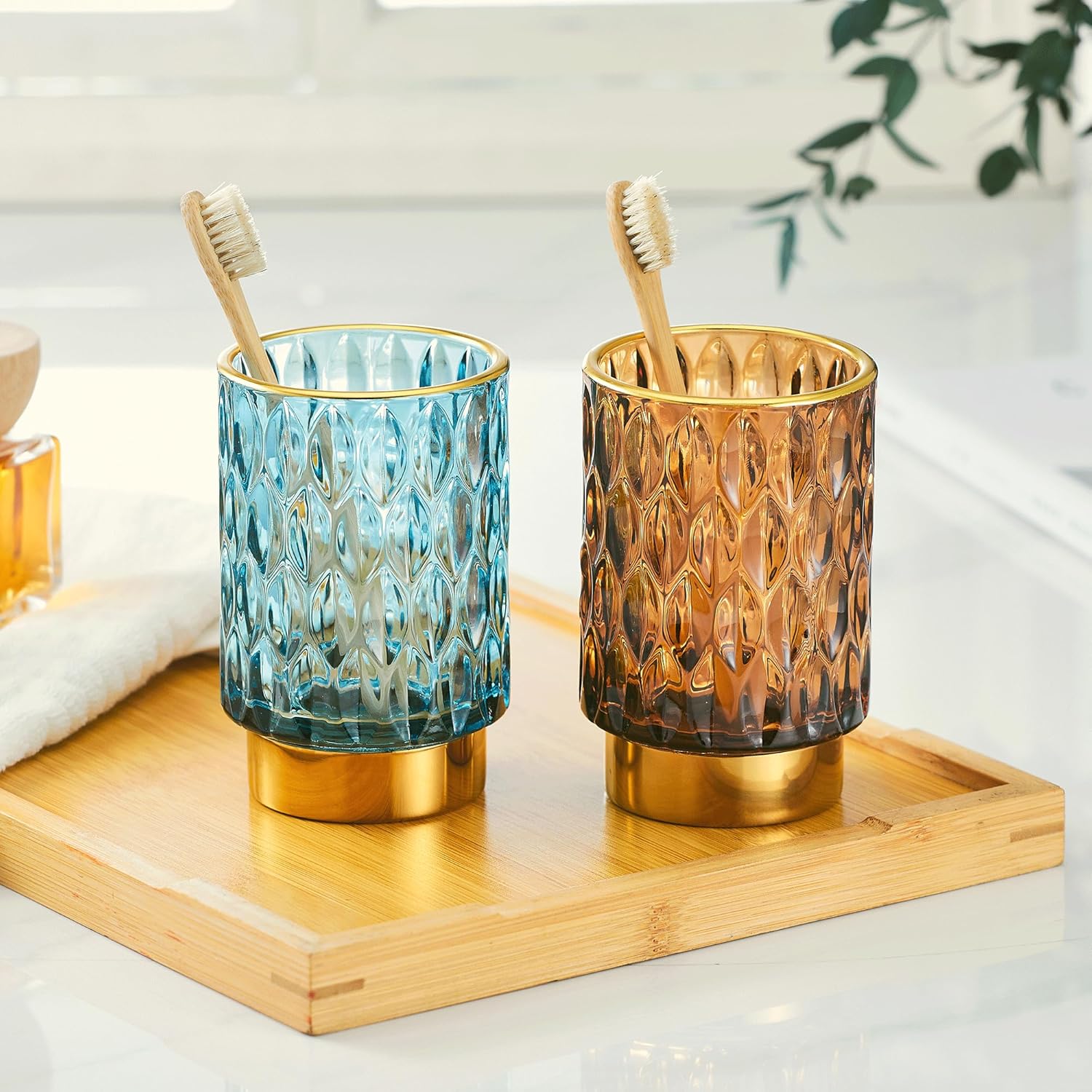 Makeup Brush Holder Organizer,Toothbrush Holders,Desk Pen Pencil Holder,Multifunctional Vintage Glass Brush Cup（A39-5-US）-BrightBean Baby