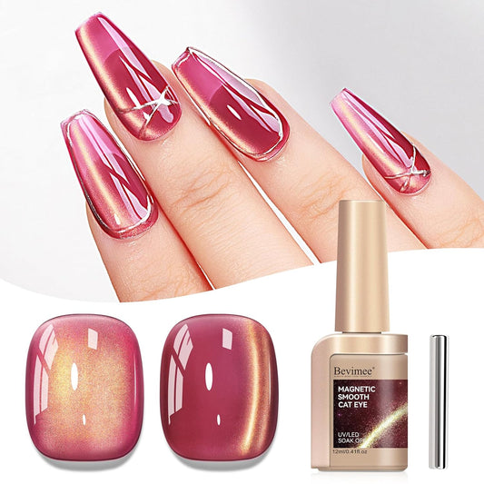 Cat Eye Gel Nail Polish Red Glass Jelly Magnetic Nail Polish Gel Shimmer Glitter Gloss Shine Holographic Wine Color Velvet For Nail Art Manicure DIY At Home 12ml-BrightBean Baby
