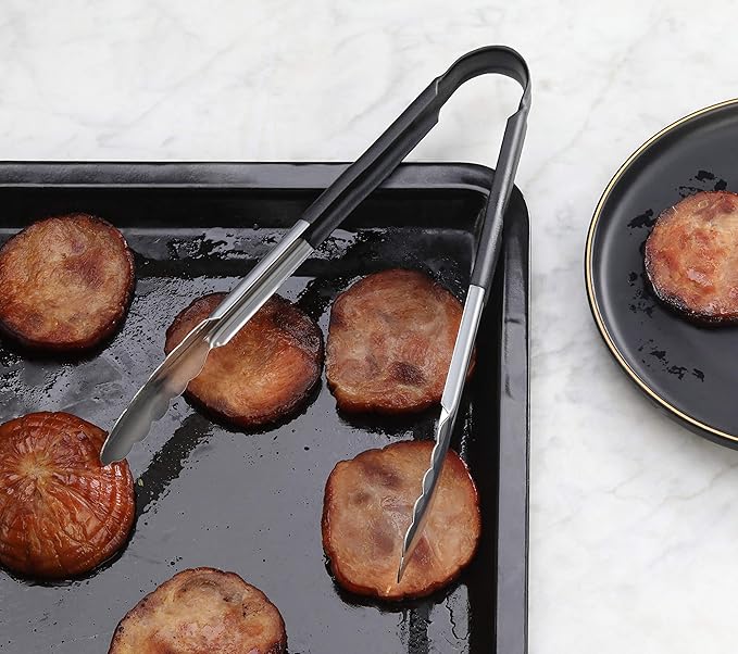 New Star Foodservice 35742 12-Inch Utility Spring Tongs, Stainless Steel, Vinyl Coated, Set of 12, Black